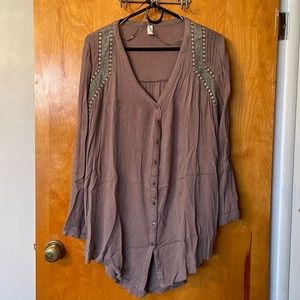 Boutique Purple Tunic Button Down Shirt